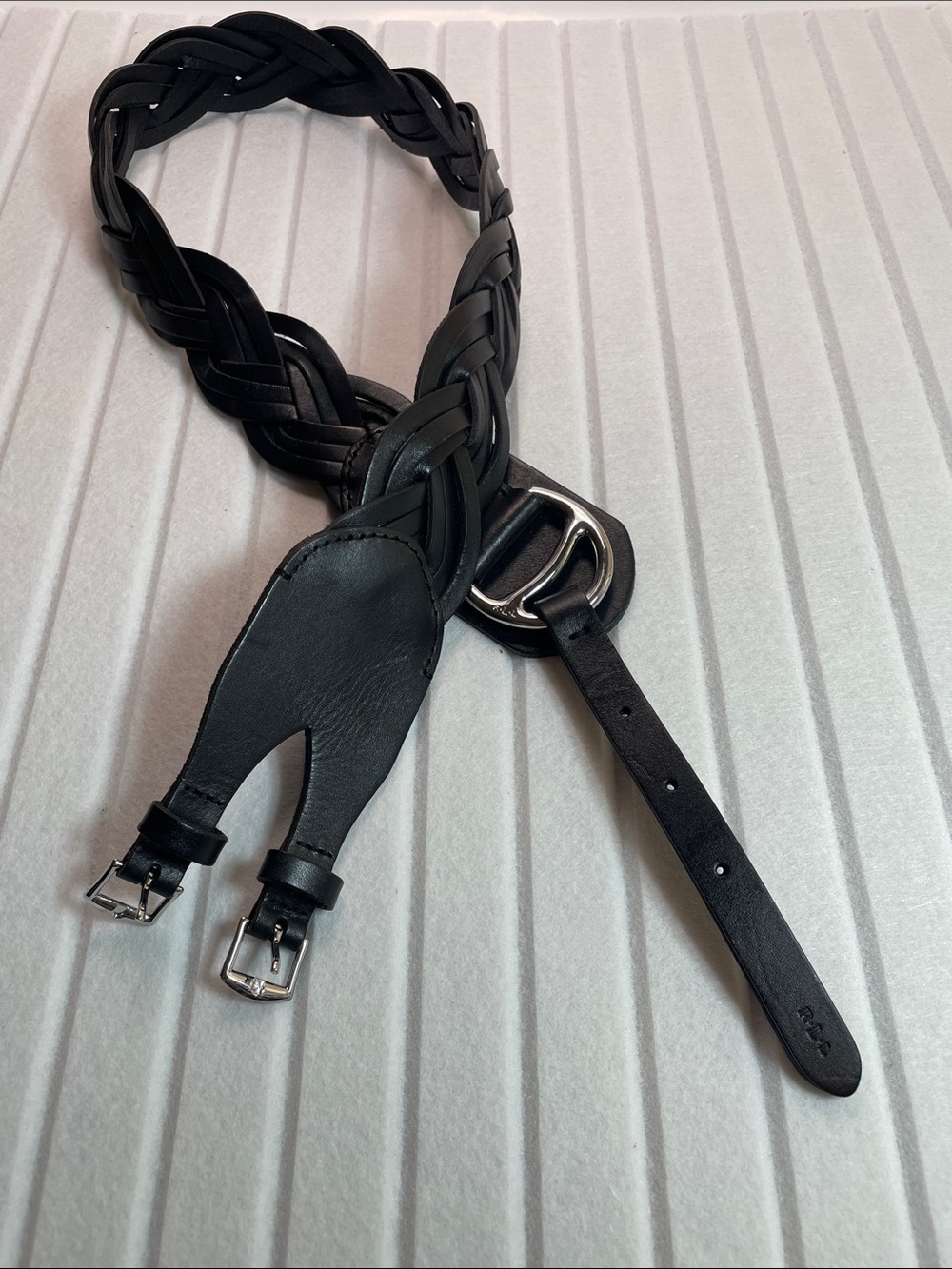 Ralph Lauren Black Braided Leather Belt with Polished Hardware Size M